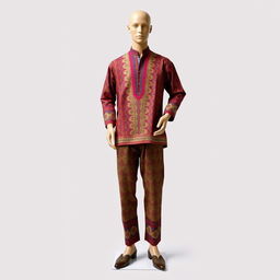 A full-body mannequin representing an Iranian seller, dressed in traditional clothing that reflects Iranian culture