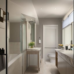 A stylish, functional, and well-lit 6 by 7 foot bathroom design with modern amenities