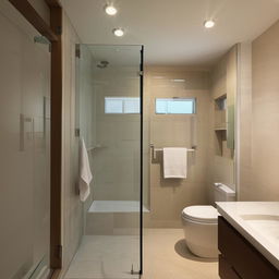 A stylish, functional, and well-lit 6 by 7 foot bathroom design with modern amenities