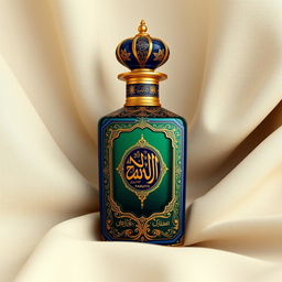 An elegant perfume bottle design inspired by Eastern aesthetics, representing Arab civilization