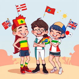 A stylized illustration of countryhuman characters in a playful, cheeky scenario, embodying the characteristics of various nations with distinct flags and symbols