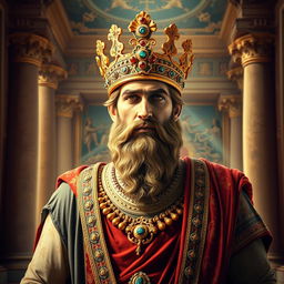 A majestic and detailed portrait of Cyrus the Great, the founder of the Achaemenid Empire, depicted in regal attire that reflects Persian royal traditions