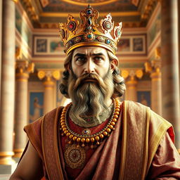 A majestic and detailed portrait of Cyrus the Great, the founder of the Achaemenid Empire, depicted in regal attire that reflects Persian royal traditions