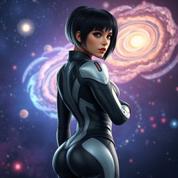 A highly realistic 3D render of Anna, a mixed female leader of the interdimensional dominion known as the Cosmonauts
