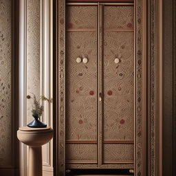 A lavish, elegantly printed sliding wardrobe featuring intricate patterns and rich colors.