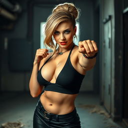 A provocative and bold image of a confident woman reminiscent of a well-known pop star, advocating empowerment and allure