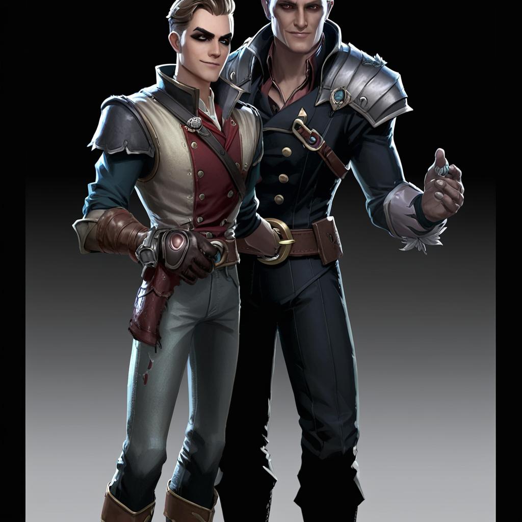 Draw Charles Holt holding Mike Morton hand, from the game IdentityV