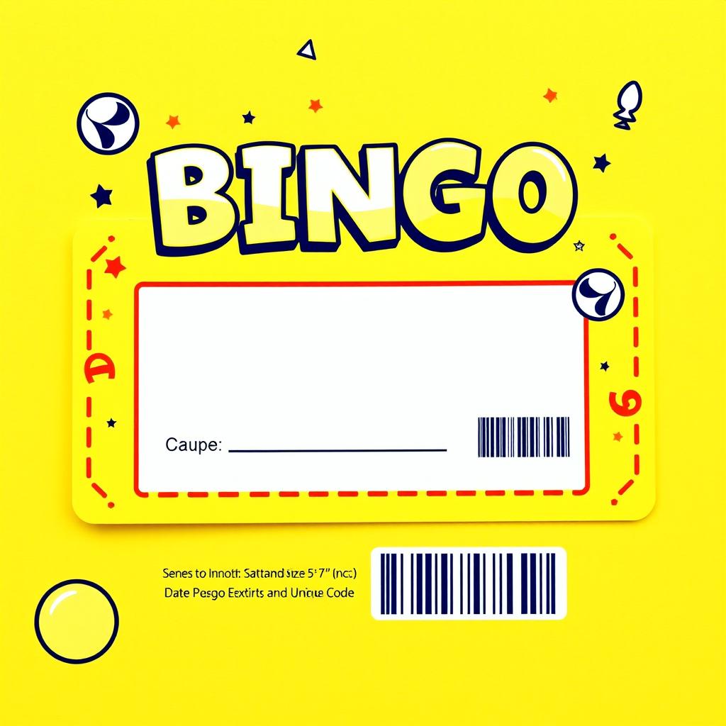 A vibrant and cheerful BINGO coupon design, primarily featuring a bright yellow theme