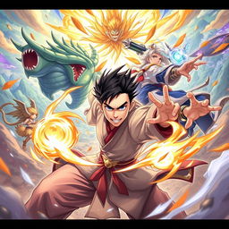 A dynamic and action-packed illustration featuring characters from the popular fantasy series 'Doupo Cangqiong' (Battle Through the Heavens)