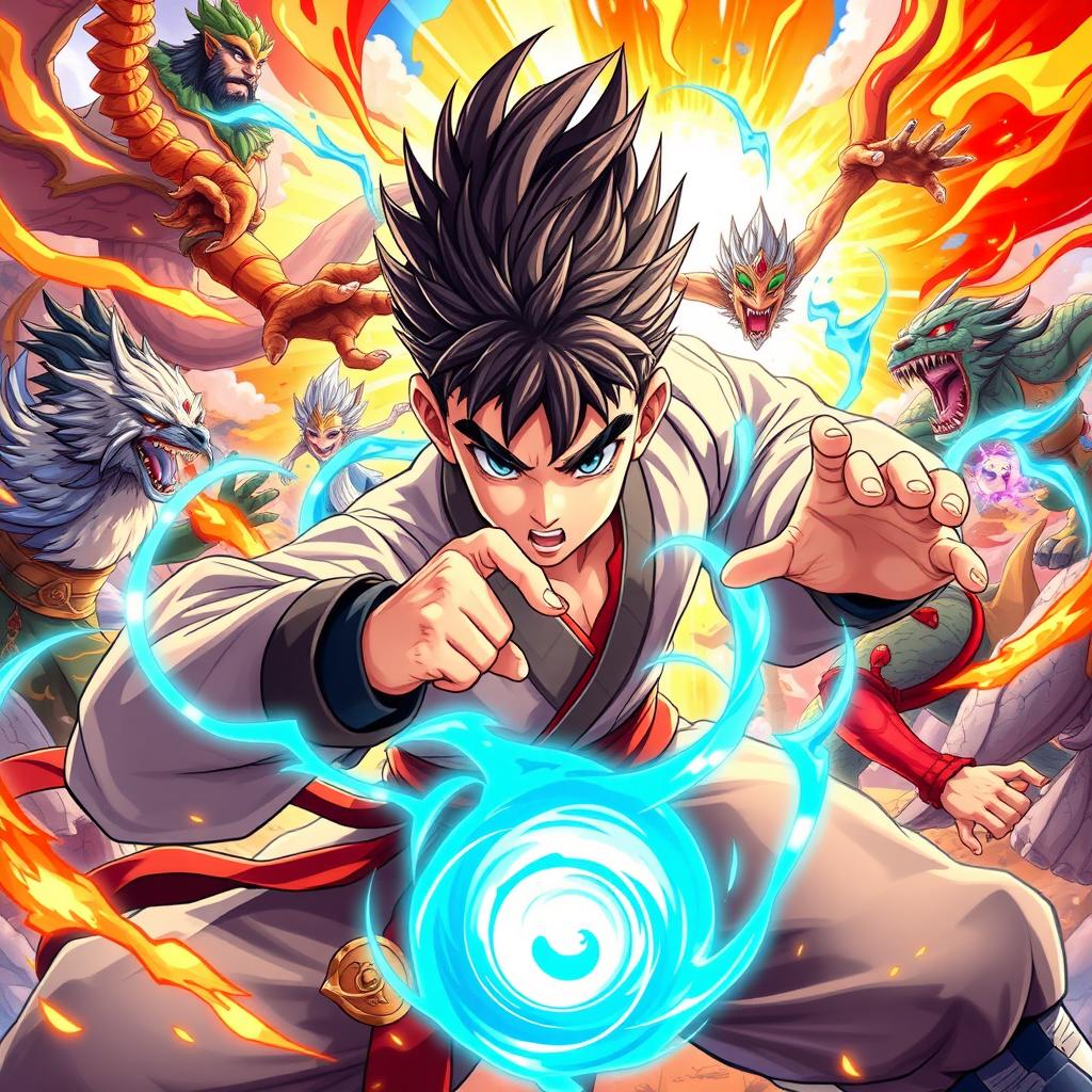 A dynamic and action-packed illustration featuring characters from the popular fantasy series 'Doupo Cangqiong' (Battle Through the Heavens)
