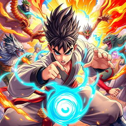 A dynamic and action-packed illustration featuring characters from the popular fantasy series 'Doupo Cangqiong' (Battle Through the Heavens)