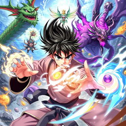 A dynamic and action-packed illustration featuring characters from the popular fantasy series 'Doupo Cangqiong' (Battle Through the Heavens)