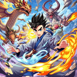 A dynamic and action-packed illustration featuring characters from the popular fantasy series 'Doupo Cangqiong' (Battle Through the Heavens)