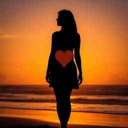 A silhouette of a woman standing in a contemplative posture, with a heart symbol subtly integrated into her shadow, symbolizing her desire for authenticity and self-discovery
