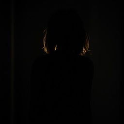 A shadowy figure of an androgynous girl standing in a dimly lit room, her face obscured by shadows, reflecting a deep sense of confusion about her gender identity