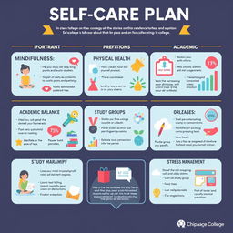 An infographic designed for college students detailing a self-care plan