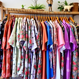 A colorful and stylish shirt display, showcasing a variety of vibrant designs and patterns