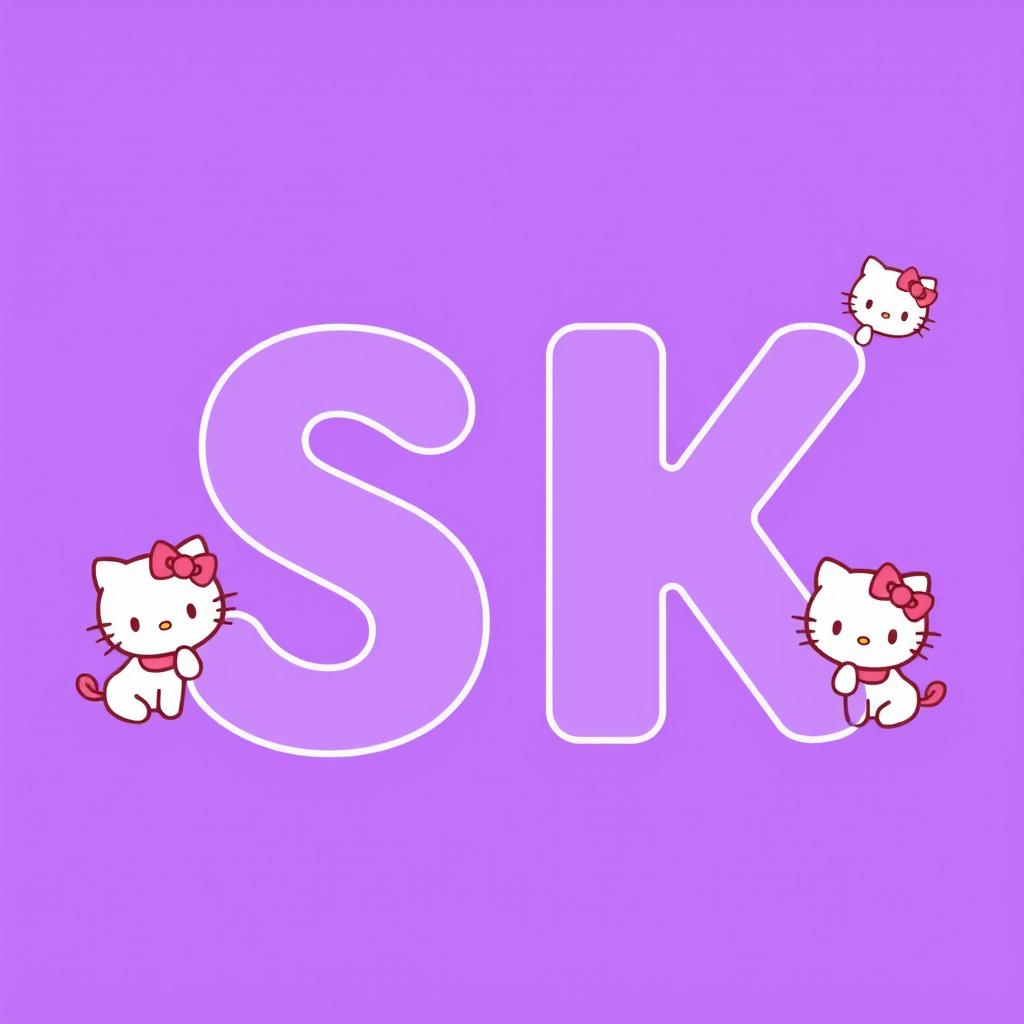 Large, bold letters 'SK' in uppercase, color purple with white detailing, centrally placed