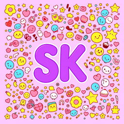 A vibrant and playful design featuring the letters 'SK' prominently displayed in the center