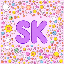 A vibrant and playful design featuring the letters 'SK' prominently displayed in the center