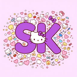 A vibrant illustration featuring the letters 'SK' prominently in the center, colored in a dark purple hue