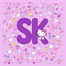 A vibrant illustration featuring the letters 'SK' prominently in the center, colored in a dark purple hue