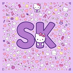 A vibrant illustration featuring the letters 'SK' prominently in the center, colored in a dark purple hue