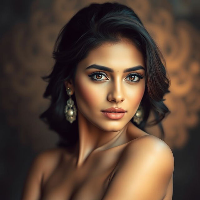 a portrait of a beautiful Bangladeshi actress with an elegant pose, showcasing stunning features and radiant skin, surrounded by a soft, ethereal glow, emphasizing her grace and charm