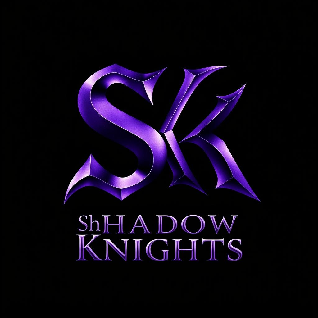 A beautifully designed slogan for a Roblox clan named 'Shadow Knights', featuring the letters 'SK' in a dark purple color