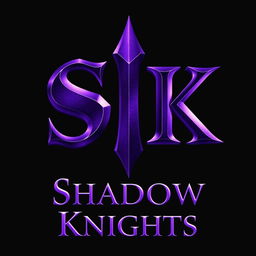 A beautifully designed slogan for a Roblox clan named 'Shadow Knights', featuring the letters 'SK' in a dark purple color