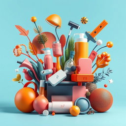 A conceptual art piece representing utility and value, depicting various essential items that symbolize life and practicality