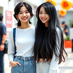 A stunningly beautiful young woman resembling Suga from BTS, who is his sister, standing at 162 cm tall