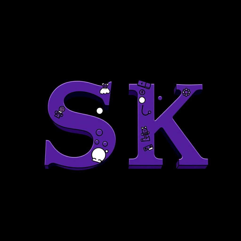 A striking logo featuring the letters 'SK' prominently displayed in a bold, dark purple color