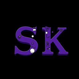A striking logo featuring the letters 'SK' prominently displayed in a bold, dark purple color