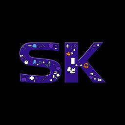 A striking logo featuring the letters 'SK' prominently displayed in a bold, dark purple color