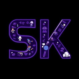 A striking logo featuring the letters 'SK' prominently displayed in a bold, dark purple color