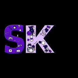 A striking logo featuring the letters 'SK' prominently displayed in a bold, dark purple color