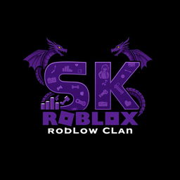 An eye-catching logo design featuring the letters "SK" in a bold and engaging font, colored in dark purple to represent a Roblox clan