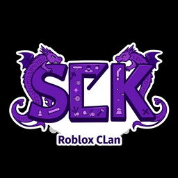 An eye-catching logo design featuring the letters "SK" in a bold and engaging font, colored in dark purple to represent a Roblox clan