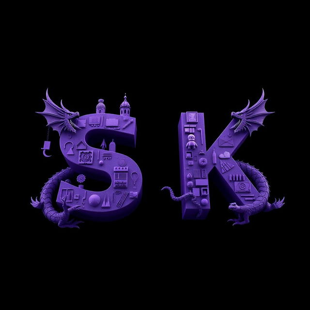 An engaging slogan featuring the letters 'SK' in a dark purple color, prominently placed on a black background