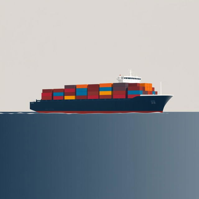 A minimal art representation of a container shipping scene, featuring sleek lines and geometric shapes