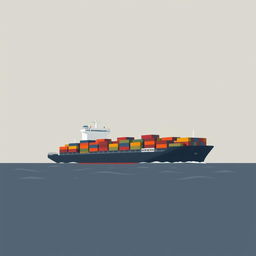 A minimal art representation of a container shipping scene, featuring sleek lines and geometric shapes