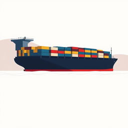 A minimal art representation of a container shipping scene, featuring sleek lines and geometric shapes