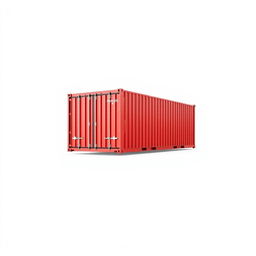 A minimalist art composition featuring a single large shipping container, painted in a bold color like red or blue, set against a stark white background