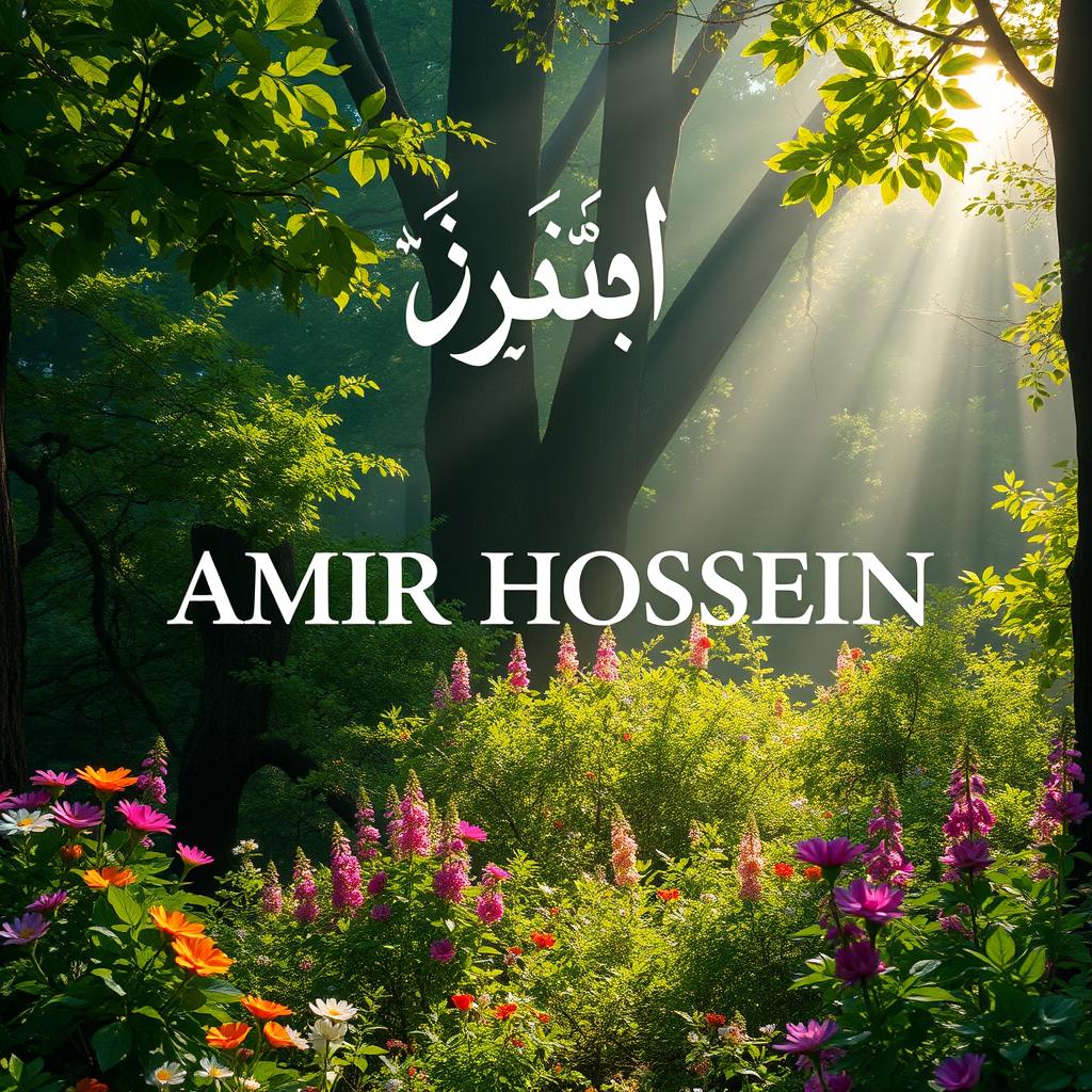 The name 'AMIR HOSSEIN' elegantly displayed in a mystical forest setting