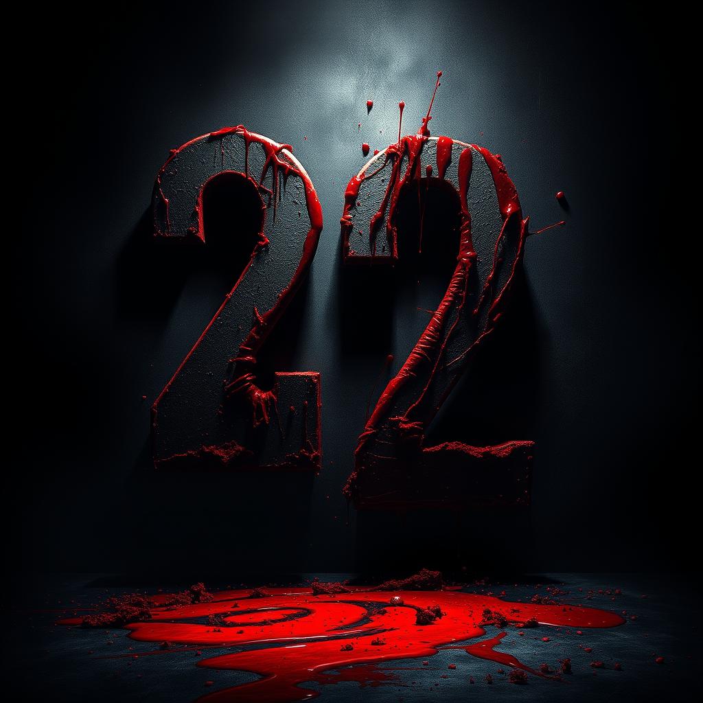 A dramatic and chilling scene featuring the number twenty-two, depicted in a bloody and artistic manner