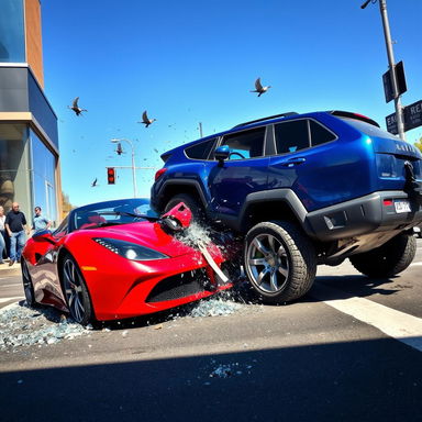 A dramatic and full realism depiction of a car crash scene