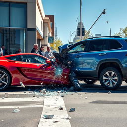 A dramatic and full realism depiction of a car crash scene