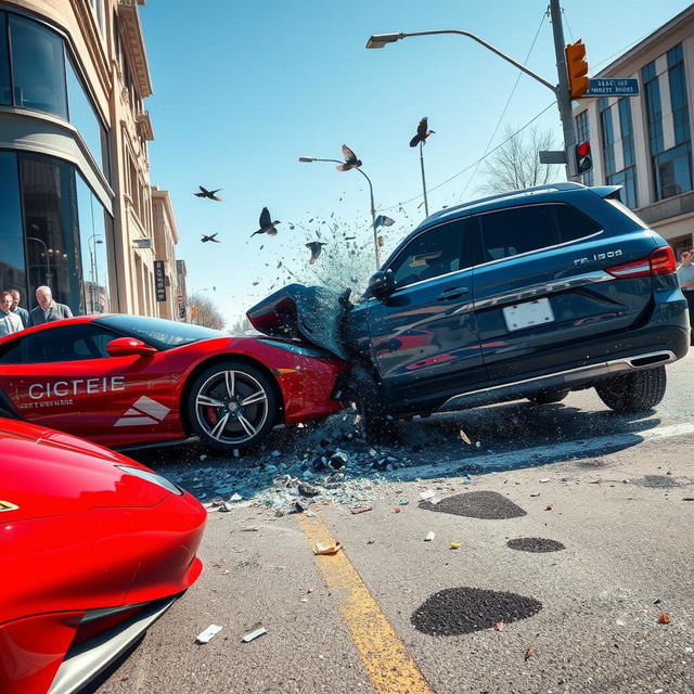 A dramatic and full realism depiction of a car crash scene