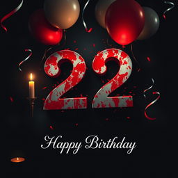 A creatively designed birthday card featuring the number twenty-two in a bold, artistic font